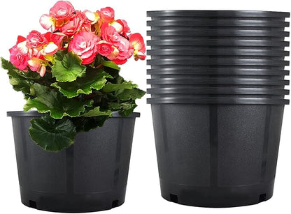 10-Pack 2 Gallon Squat Round Premium Nursery Pot Plant Flower Seedling Container Garden Planter Pots for Indoor Outdoor Plants Flower Vegetables Black (2 Gallon Squat)