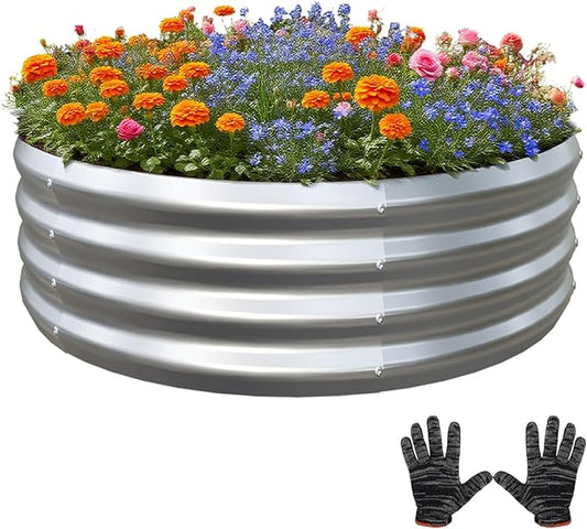 Galvanized Garden Bed Kit for Vegetables/Herbs/Flowers, Raised Planter Box, Outdoor, 3x3x1 ft, Silver