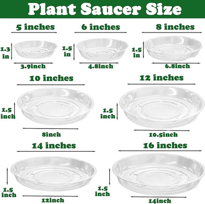 20 Packs 14" Clear Plant Saucers for Indoor Outdoor Use Heavy Duty Plastic Plant Trays for Planter Flower Pot Drip Trays to Catch Water, Bulk 4 to 20 Inch, Round Transparent