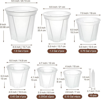 Clear Nursery Pots with Drainage, 10 Pack Transparent Plastic Orchid Planters, 6 Sizes Plant Pots 9.5/8.5/7/6/4.7/4 Inch with 10 Plant Labels for Seedlings, Succulents, Indoor/Outdoor Repotting