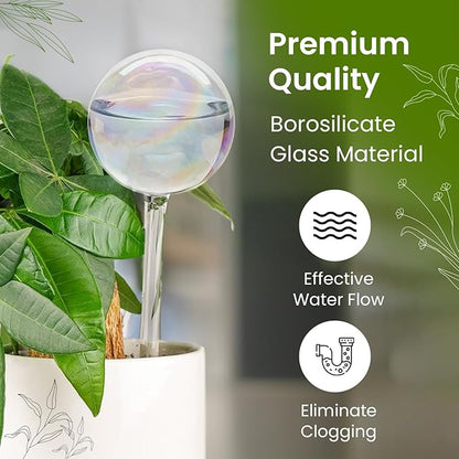 Iridescent Self Watering Globes, Glass Rainbow Plant Watering Globes, Self Watering Planter Insert, Automatic Plant Waterer Indoor (Medium-4 Pcs Iridescent, Medium)