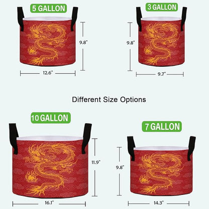 3 Gallon Chinese Propitious Cloud Dragon Red Breathable Potato Grow Bags Heavy Duty Planter Pot Containers with Handles for Tomato Fruits Flowers Vegetables