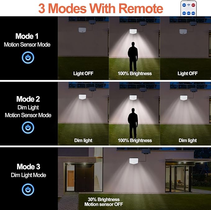 153 LED Solar Wall Lights, 180° Beam Angle Security Lights Outdoor with Remote, Motion Sensor Lights with 3 Modes, Waterproof Flood Lights for Porch, Patio,Yard,Garage, 4 Pack