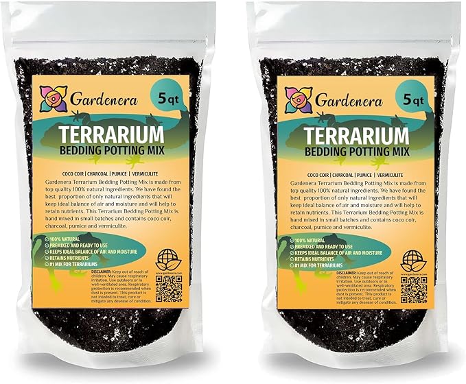 Gardenera Terrarium Bedding - Premium Coco Coir, Charcoal, Pumice, and Vermiculite Blend for Thriving Plant Growth - 10 QUARTS
