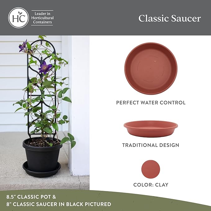 The HC Companies 21 Inch Classic Round Plant Saucer, Lightweight UV-Resistant Plastic Outdoor & Indoor Flower Pot Tray, 2-Pack Plant Pot Trays for Garden & Home Decor, Clay