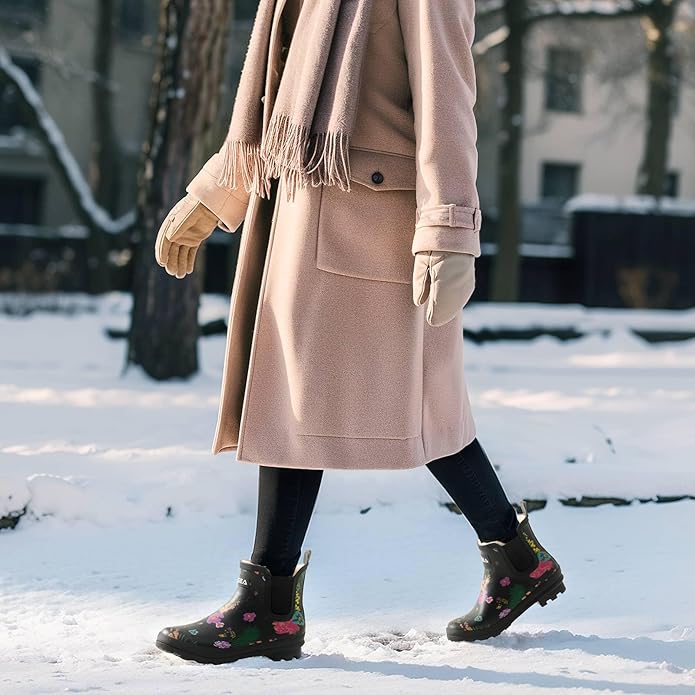HISEA Women's Plush Rain Boots Waterproof, Chelsea Rubber Booties Women, Ladies Ankle Snow Boots for Winter Spring Garden Outdoor