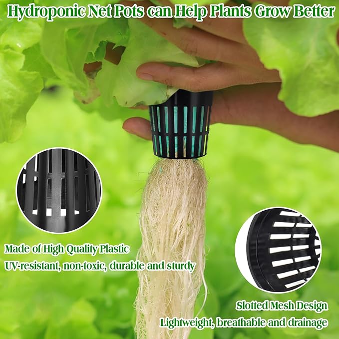ZeeDix 2 Inch Net Pots for Hydroponics, 25 Pack Mesh Net Cups Hydroponic Baskets Plant Nursery, Reusable Heavy Duty Wide Lip Round Bucket Basket for Plants