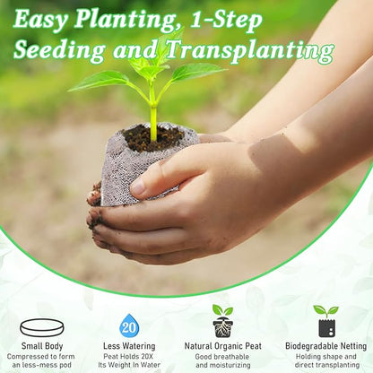 Legigo 50 PCS 40mm Peat Pellets Seed Starter Soil, Compressed Seed Starting Pods Plant Starter Soil Pods Plugs for Seedlings, Peat Pods for Starting Seeds, Herbs Tomatoes Flowers and Vegetables