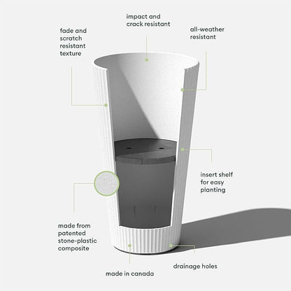 Veradek Demi Series Tall Planter for Porch, Patio, Backyard | Durable Plastic-Stone Composite Material | Modern Décor for Tall Plants, Grasses