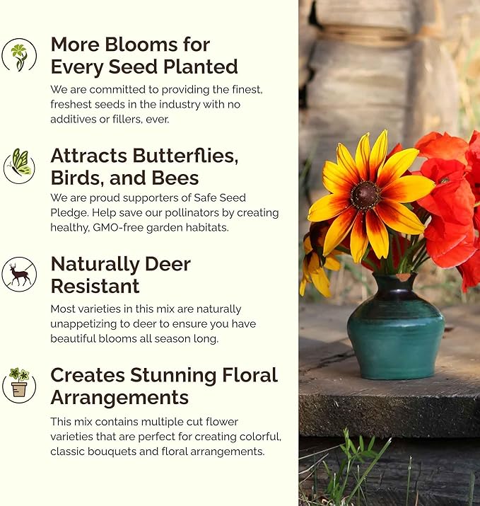 Eden Brothers Southeast Wildflower Mixed Seeds for Planting, 50 lb, 24,000,000+ Seeds with Cornflower, Blanket Flower | Attracts Pollinators, Plant in Spring or Fall, Zones 3, 4, 5, 6, 7, 8, 9, 10