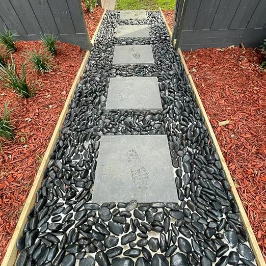20lbs Large River Rocks for Landscaping, 3-4" Black Pebbles for Garden Design, Hand-Picked Smooth Stones for Fish Tank, Flower Pots, Indoor Water Fountains, Pathways, Backyard