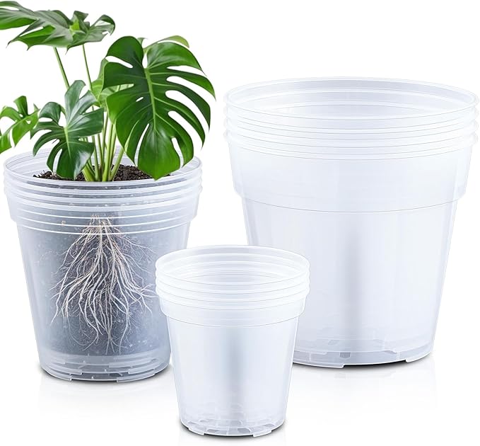 Vesici 12 Pcs 5/7/9 Inch Large Size Clear Nursery Pots Variety Pack Plant Pots with Drainage Holes Planters for Indoor Plants Flexible Transparent Plastic Plant Bottle Succulents