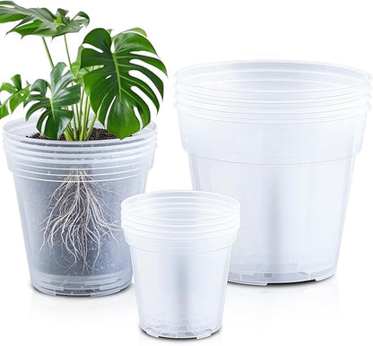 Vesici 12 Pcs 5/7/9 Inch Large Size Clear Nursery Pots Variety Pack Plant Pots with Drainage Holes Planters for Indoor Plants Flexible Transparent Plastic Plant Bottle Succulents