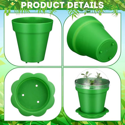 36 Packs Cupcake Plant Nursery Pots with Humidity Dome Small Flower Pots Plastic Planting Containers Cups with Saucers and Shovel for Indoor Outdoor Plant Succulent Display(Colorful)