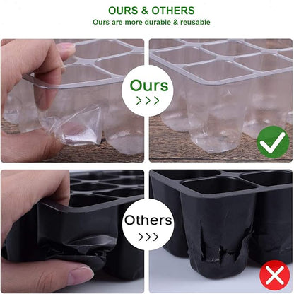 Seed Starter Tray, 12-Pack 144 Cells Seedling Starter Trays, Humidity Adjustable Seed Tray Kit with Dome and Base Greenhouse Grow Trays Mini Propagator for Seeds Growing Starting