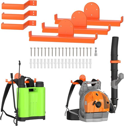 3 Pack Backpack Blower Rack, Heavy Duty Anti-Scratch Leaf Blower Hanger with Hose Holder, Backpack Sprayer Wall Mount for Garage, Warehouse & Outdoor Tool Storage