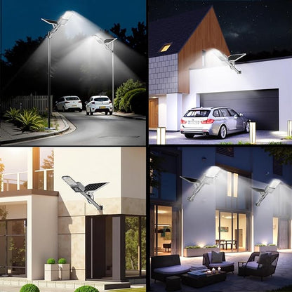 9500w Solar Street Lights Outdoor Waterproof, 450000LM Super Bright LED Beads Commercial Solar Flood Lights with Remote Control for Patio, Street, Court and Parkling Lot