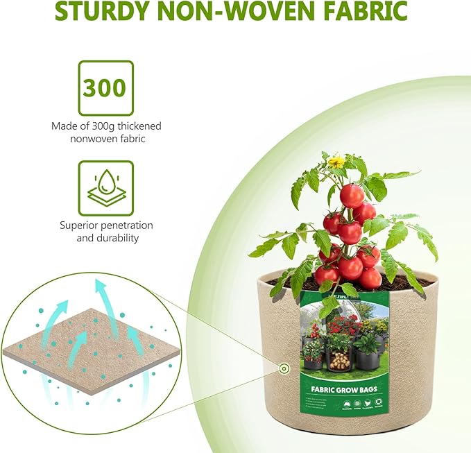 Bestio Plant Grow Bags,1 Gallon 8 Packs Grow Bags,300G Non-Woven Fabric for Vegetables Fruits Flowers Backyard Outdoor Uses