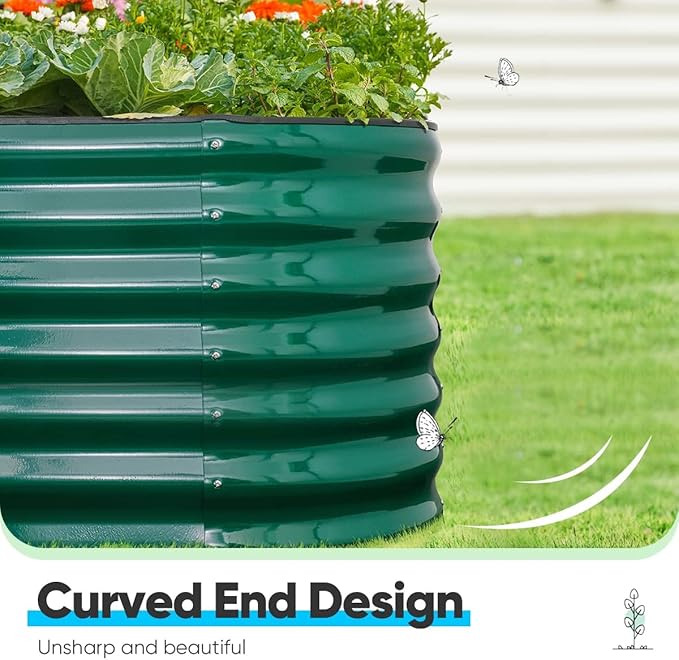 Quictent Galvanized Raised Garden Bed Kit, 8x4x2 ft Oval Metal Planter Box Tall for Vegetables Outdoor Backyard, Strengthened by Crossbar, Dark Green