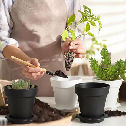 36 Packs Cupcake Plant Nursery Pots with Humidity Dome Small Flower Pots Plastic Planting Containers Cups with Saucers and Shovel for Indoor Outdoor Plant Succulent Display(Black and White)
