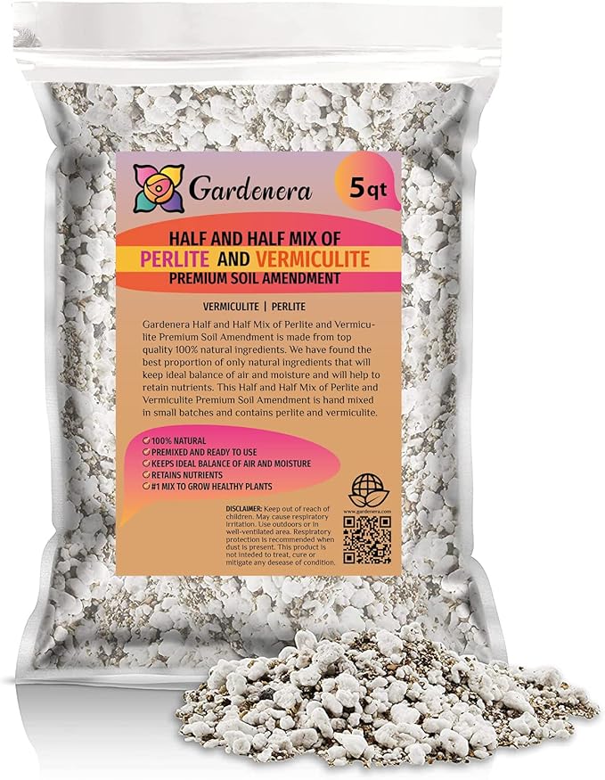 Gardenera 50/50 Perlite Vermiculite Blend - Unlock The Secret to Thriving Plants with Superior Drainage and Moisture Retention - 5 Quart