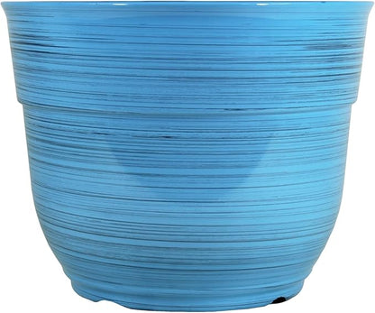 Garden Elements Indoor/Outdoor Glazed Brushed Happy Plastic Planter, Large, Bright Blue, 15"