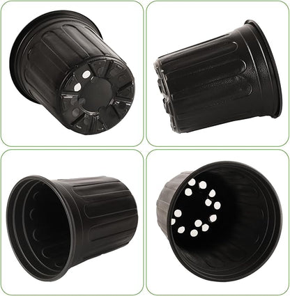100 Pack 1 Gallon Flexible Plant Nursery Pots, Thickened Soft Plastic Plant Pots with 100Pcs Waterproof Plastic T-Type Plant Tags and 2Pcs/Set Transplanting Digging Mini Tools(Black)