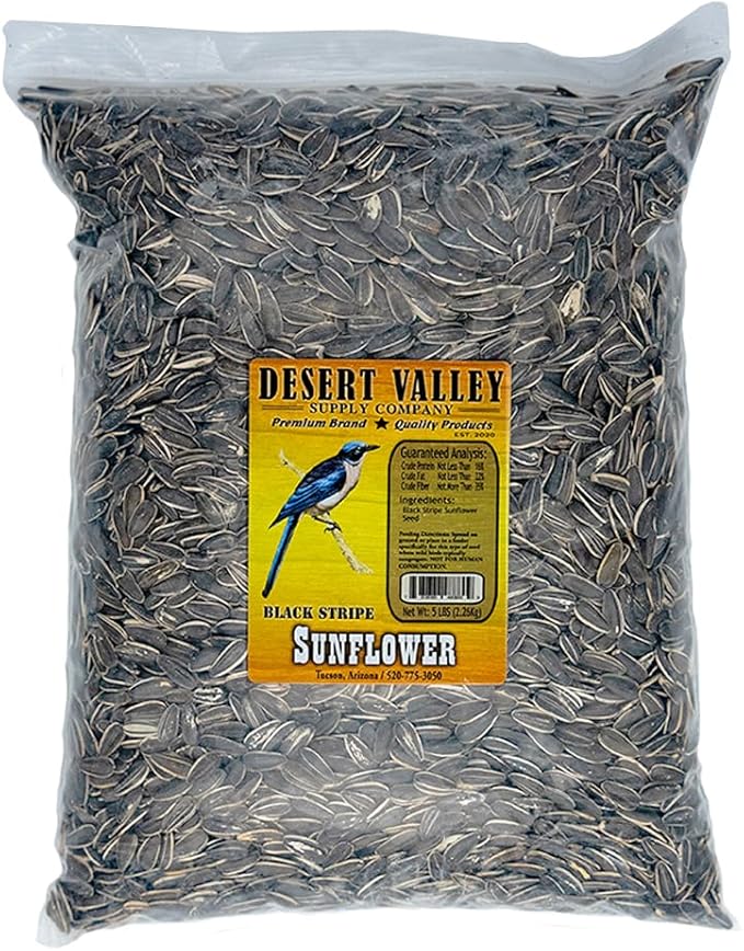 Desert Valley Striped Sunflower Seed, All Natural, Non-GMO Premium Wild Bird and Wildlife Food for Cardinals, Jays, Grosbeaks, Squirrels and More (5 Pounds)