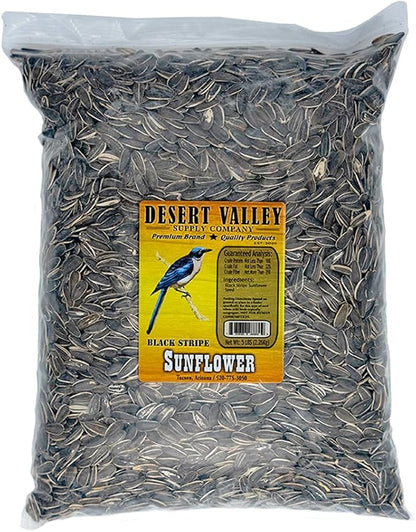 Desert Valley Striped Sunflower Seed, All Natural, Non-GMO Premium Wild Bird and Wildlife Food for Cardinals, Jays, Grosbeaks, Squirrels and More (5 Pounds)