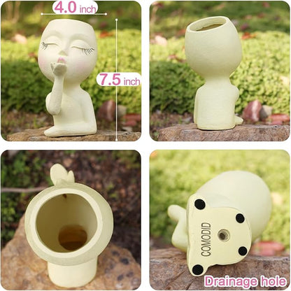 Head Face Planters, Kissing Girl Flowerpot, Lady Head Flower Pot, Female Kiss Faces Small Resin Art Succulent Pots for Indoor Outdoor Plants, Beige