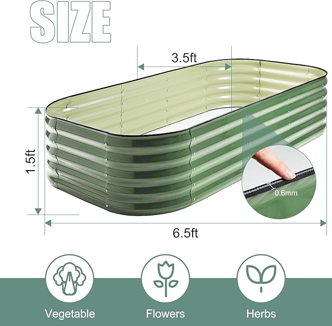 Galvanized Steel Raised Garden Bed 8x2ft Oval - 17" Tall 9-in-1 Modular Planter Box for Vegetables/Flowers, Rust-Proof Metal Outdoor Planters Rubber Edging (Green)