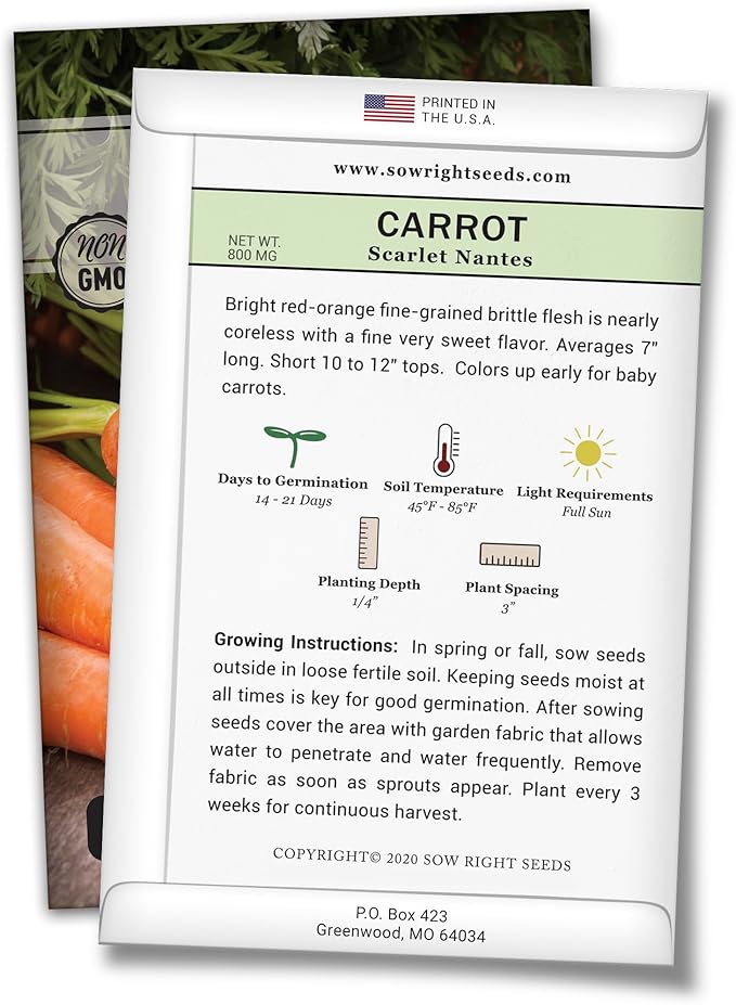 Sow Right Seeds - Scarlet Nantes Carrot Seed for Planting - Non-GMO Heirloom Packet with Instructions to Plant a Home Vegetable Garden - Indoors or Outdoor - Sweet and Vibrant Variety (3)