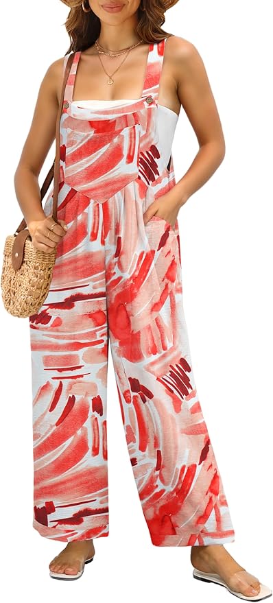 IWOLLENCE Women's Summer Jumpsuits Boho Wide Leg Overalls Casual Loose Rompers with Pockets 2025
