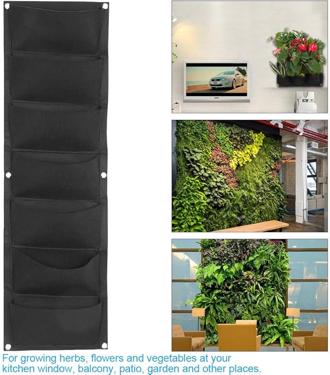 Zerone Vertical Garden Planter, Hanging Grow Bag with 7 Pockets, Wall Mount Plant Container
