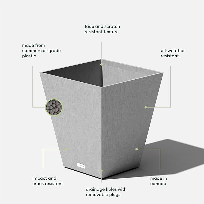 Veradek Pure Series Nobleton Plastic Planter - Large Pots for Indoor or Outdoor Porch/Patio | Durable All-Weather Use with Drainage Holes | Modern Planter Décor for Flowers, Shrubs, Trees