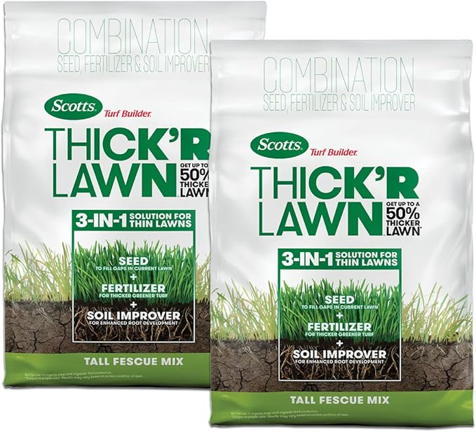 Scotts Turf Builder Thick'R Lawn Tall Fescue Mix, Combination Seed, Fertilizer and Soil Improver, Thickens Thin Grass, 12 lbs. (2-Pack)