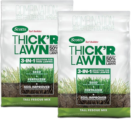 Scotts Turf Builder Thick'R Lawn Tall Fescue Mix, Combination Seed, Fertilizer and Soil Improver, Thickens Thin Grass, 12 lbs. (2-Pack)