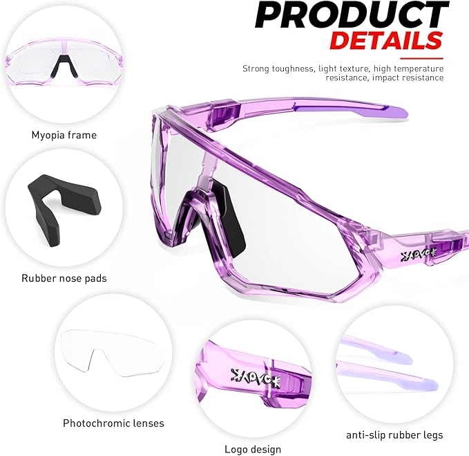 KAPVOE Photochromic Cycling Glasses Men Women Mountain Bike Sunglasses Clear MTB Bicycle Riding - K9408