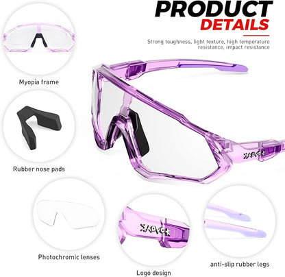 KAPVOE Photochromic Cycling Glasses Men Women Mountain Bike Sunglasses Clear MTB Bicycle Riding - K9408
