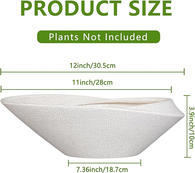 Bonsai Tree Pot - 12 Inch Ceramic Planter with Drainage Hole, Modern Succulent Pots for Indoor & Outdoor, Decorative Planter for Home Decor, Plant Lover Gifts, White-Black