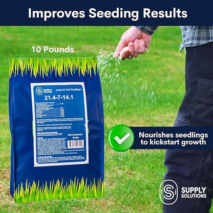 Supply Solutions 21.4-7-14.1 Lawn and Turf Fertilizer with Iron - Achieves a Lush Green Lawn in Weeks - Turf Builder for All Grass Types - for Greener Grass Fertilizer (10lbs)