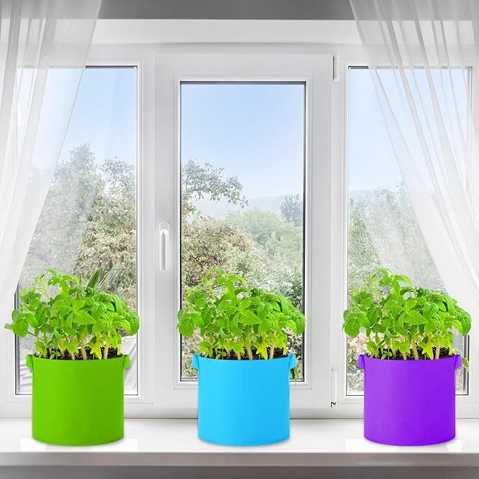 12 Pcs Multicolor Plant Grow Bags Large Grow Bags Fabric Planter Thickened Non Woven Fabric Pots with Handles for Indoor Outdoor Garden Planting Seeds Flower, 6 Colors (3 Gallon)