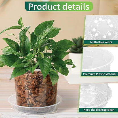 Clear Nursery Pots with Drainage and Saucers, 24 Pack 4/6/8/10 Inch Clear Pots for Plants, Plastic Plant Pots for Indoor Outdoor Flower Seed Starting Pots (4/6/8/10 Inch×6pcs)