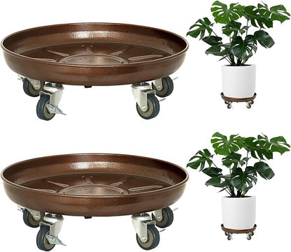 Plant Saucer 14" Rolling Plant Caddy Rolling Plant Stand with Wheels – Heavy Duty Metal, Locking, Sturdy, Rust-Resistant Finish, and Easy to Move, 390 lb Capacity, 2 Pack