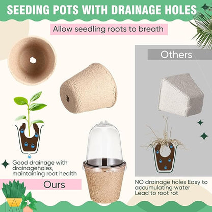 Baderke 120 Pcs Biodegradable Nursery Pots with 30 Humidity Dome and 30 Labels, 2.36" Plant Nursery Seed Starter Planter Biodegradable Peat Pots for Planting Seedlings, Vegetables (Round)