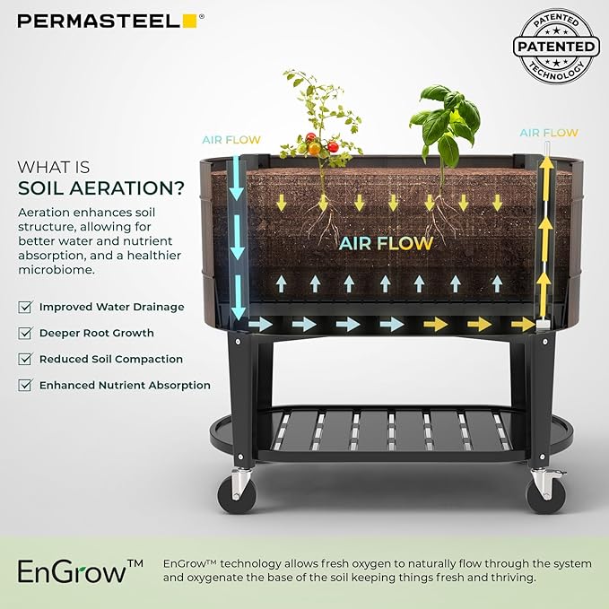 Permasteel Raised Garden Bed with Legs, 40×20×37 in, Planter Box with EnGrow™ TrueSoil™ Technology for Vegetables, Flowers, Herbs, and Fruit, Outdoor Indoor, Storage Shelf, Wood Brown