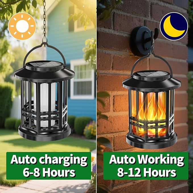Solar Lanterns Outdoor Waterproof,Flickering Flame Landscape Lanterns ,Solar Powered Outdoor Hanging Lights Decor for Garden, Yard, Patio, Porch 4 Pack