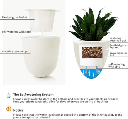 ORIMERC 2 Pack Corner Wall Mounted Hanging Planter Self Watering Triangle Plastic Flower Pot Decorative Modern Plant Vase Container Holder for Succulent Indoor Outdoor Home Office Décor White
