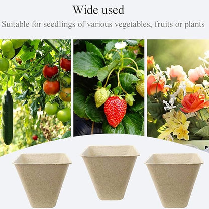 50Pcs Biodegradable Seedling Pots Seed Starter Kit 3.15 Inch Square Peat Pot with Drainage Holes, Plant Labels, Seedling Pickers & Garden Shovels