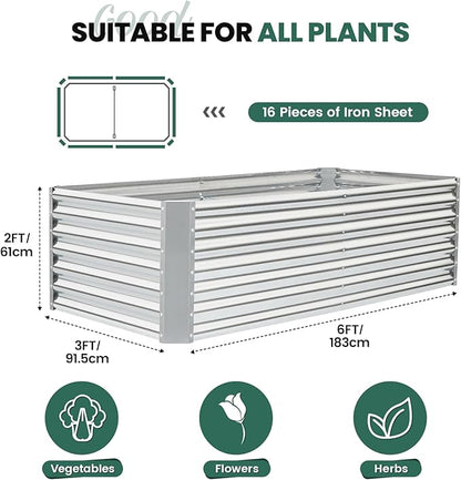 G GOOD GAIN 6x3x2 ft Galvanized Raised Garden Bed Kit, Large Metal Planter Box Outdoor for Vegetables, Flowers, Herbs, 24" Tall 269 Gallon Capacity Deep Root Design, Silver